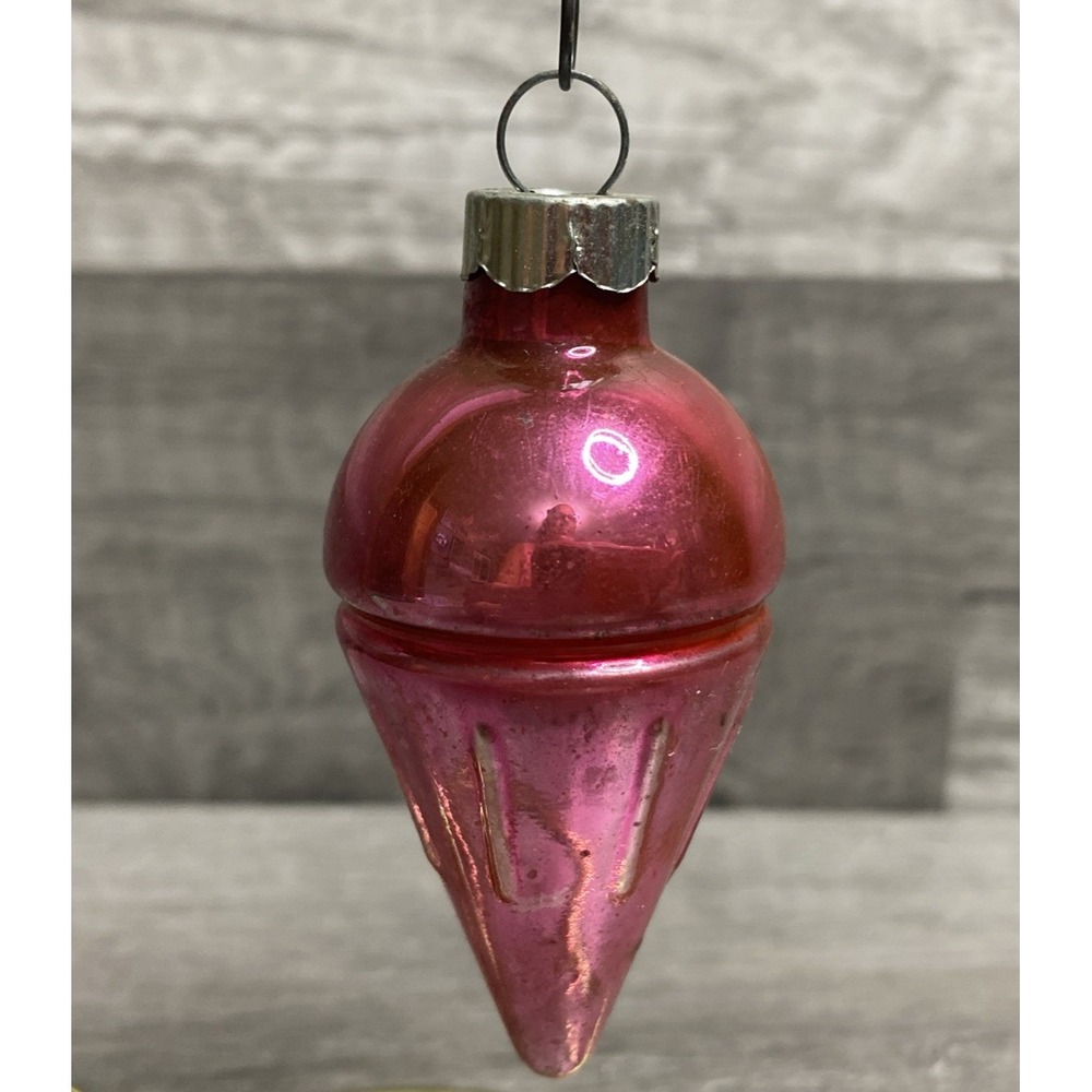 SCARCE Vintage Shiny Brite Pink Torpedo Cone Mercury Glass Christmas Ornament
